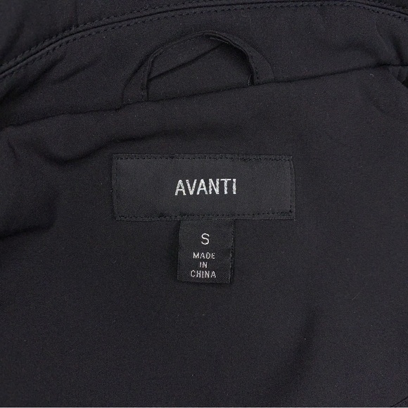 Small Avanti Black Belted Jacket Gold Zippers Faux Leather Trim Collar Lined - Picture 12 of 14